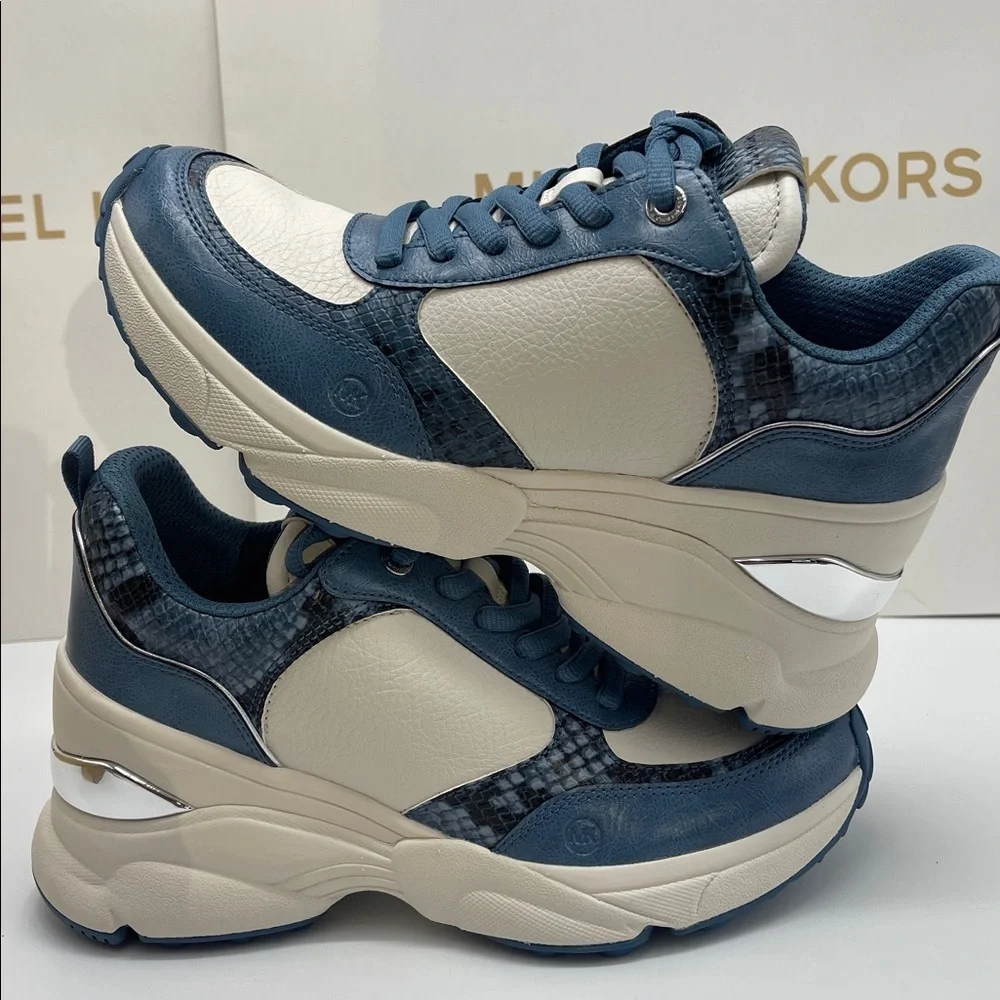 Michael Kors KATRINA WEDGE TRAINER FAUX LEATHER 49F5KAFS3L Cornflower